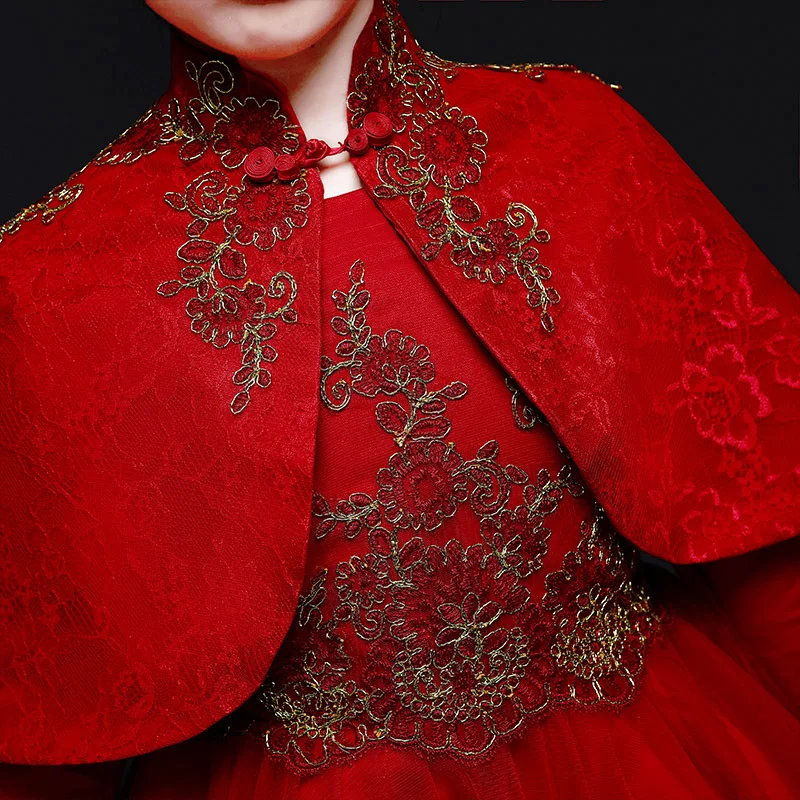 Flor Vermelho Manga Longa Com Xaile crianças