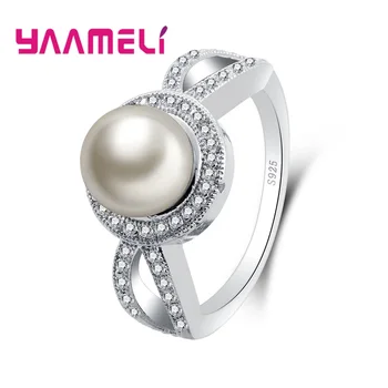

New Arrived Charm Genuine Pure 925 Sterling Silver Simulated-pearl Finger Rings For Women Pretty Wedding Jewelry Hot Ring