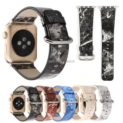 Замена Мода Мрамор узор Кожаный ремешок Ремешок Браслет для Apple Watch 38 мм 42 мм серии 3/2 /1