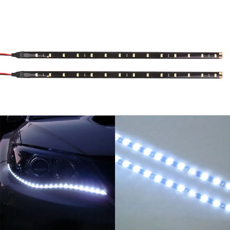 Mayitr  2* 5050 SMD 12 LED Waterproof Flexible Strip Light 12V For Car Home Decor 30cm White Lamp Car Styling