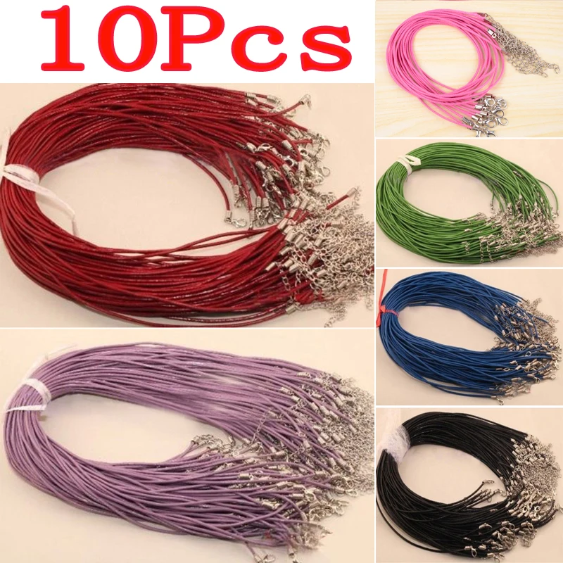 10pcs/lot Vintage DIY Chains Pendant Necklace Shellhard Fashion Leather Cord Necklace Rope Chain with Lobster Clasp Jewelry