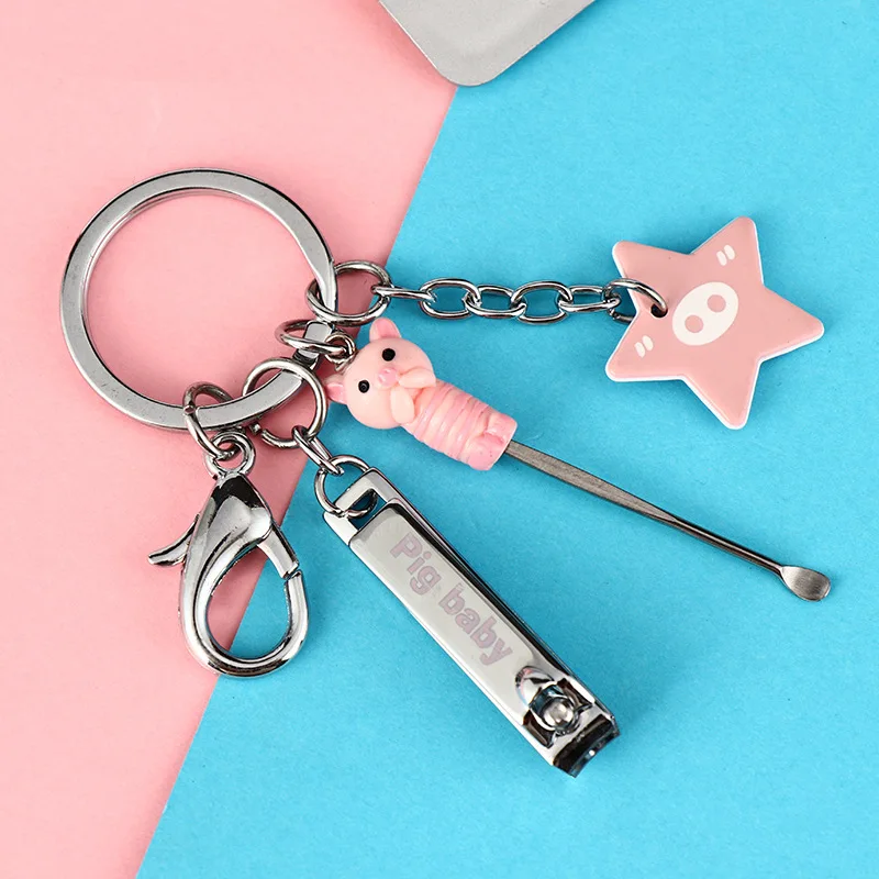

1PC Car Keychain With Ear Spoon Nail Clippers Stainless Steel key Ring Tuning Car Universal Llavero Women Bag Car Key Chain Gift