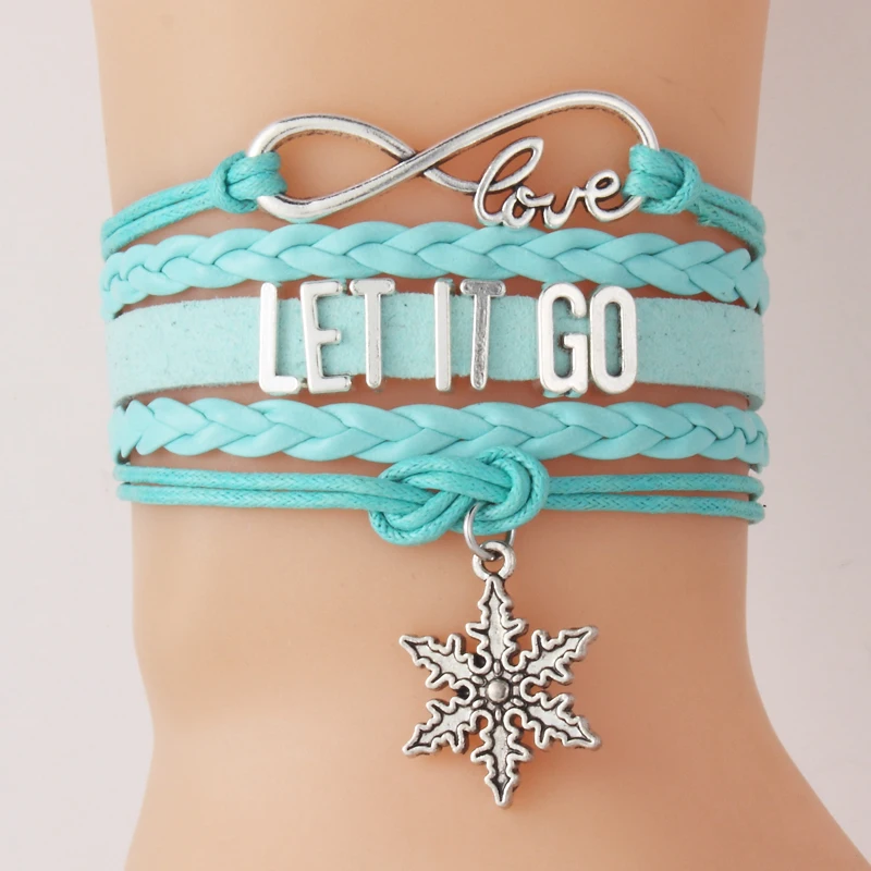 

New Infinity Let It Go Bracelets & Bangles Braided Handmade Snowflake Pendants Wristband Friendship Gifts