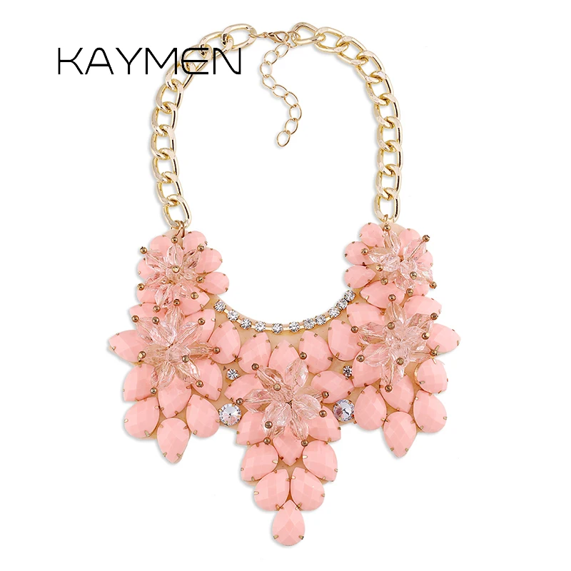 

KAYMEN New Arrival Exaggerated Big Statement Necklace for Women Party Jewelry Fashion 5 Flowers Chokers Necklace 3 Colors