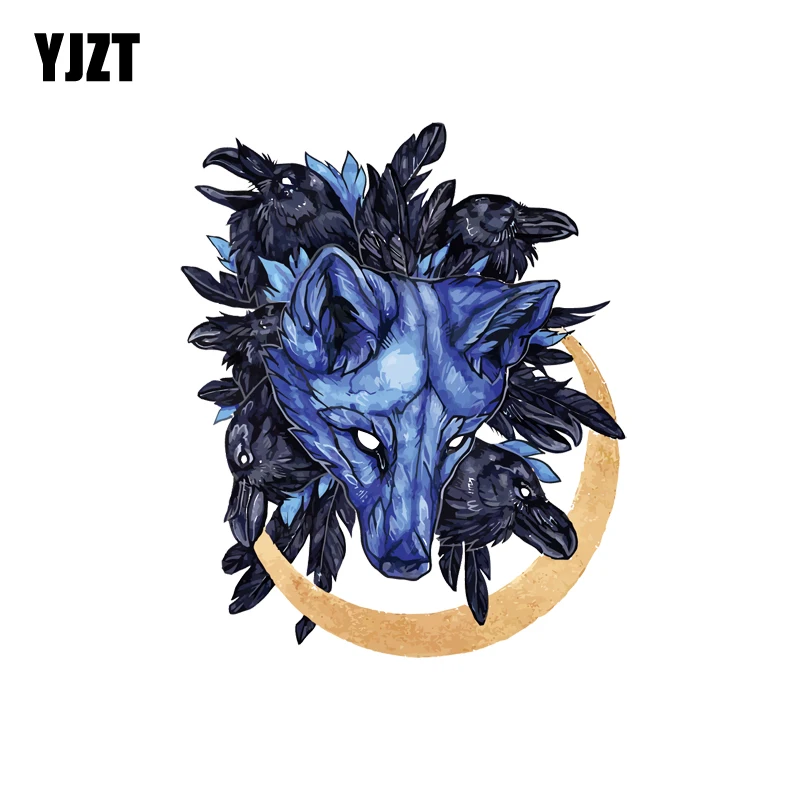 

YJZT 10.7CM*12.9CM Crow And Wolf Head Decal PVC Motorcycle Car Sticker 11-00554