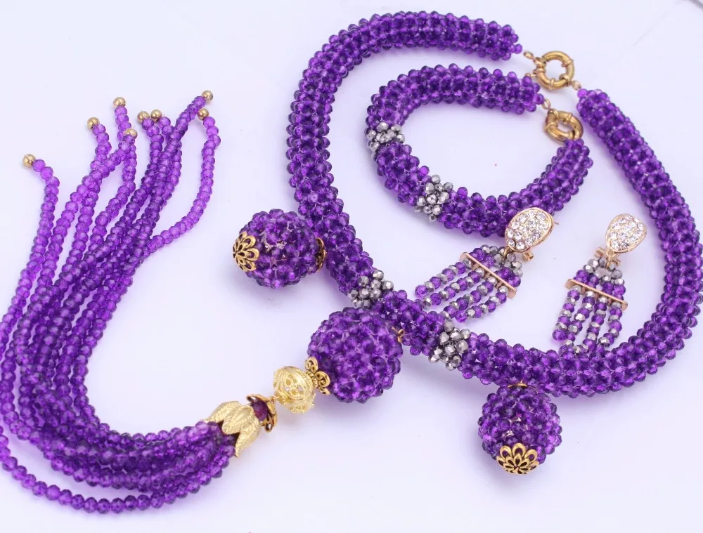 

Necklace Set African Purple And Gold Nigerian Wedding Dubai Jewelry Sets for Women Free Shipping 2018 Fashion Party Costume New