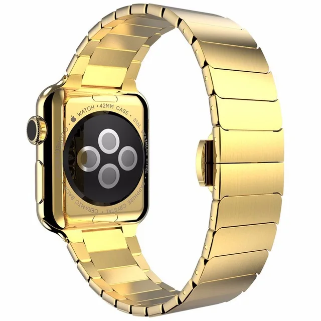 Браслеты из нержавеющей стали для Apple Watch 4, 44 мм, ремешок, роскошная застежка-бабочка, 38 мм, для iwatch 4, 3, 2, 1, ремешок для серии 4, 40 мм, 44 мм - Цвет ремешка: gold