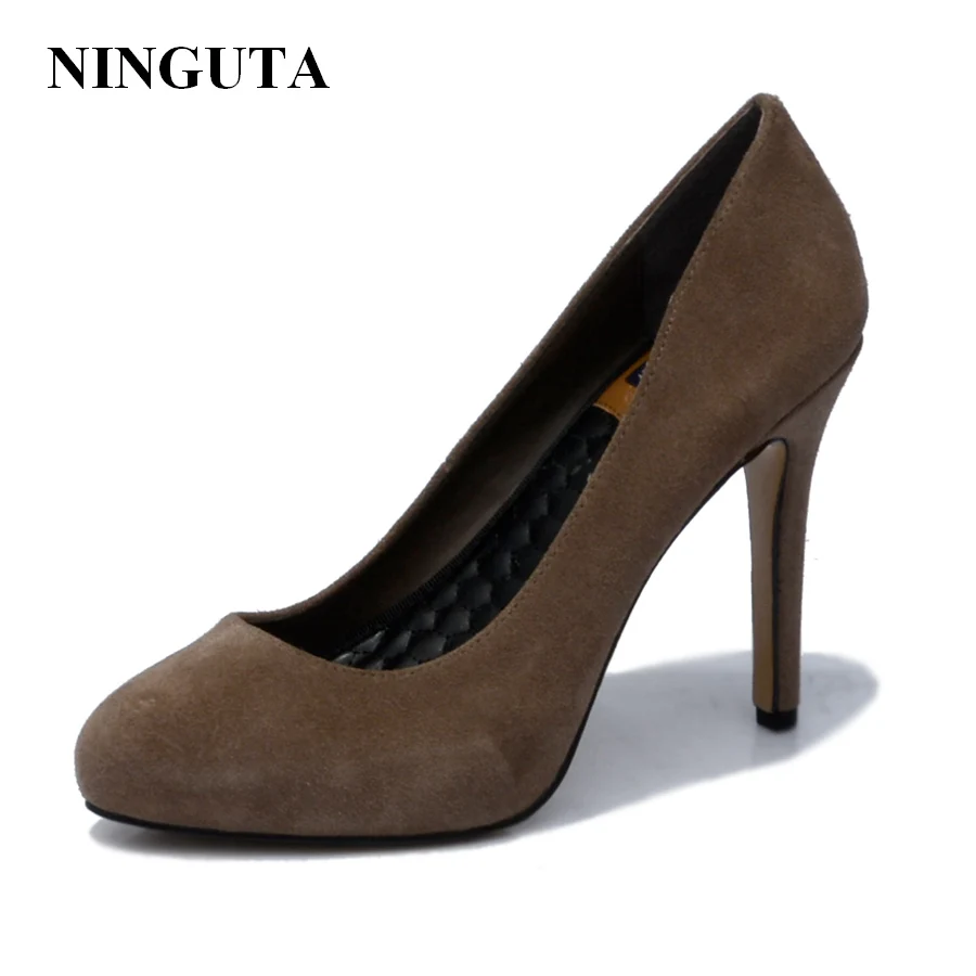 

NINGUTA high heels Suede Genuine Leather women pumps dress shoes summer shoes woman