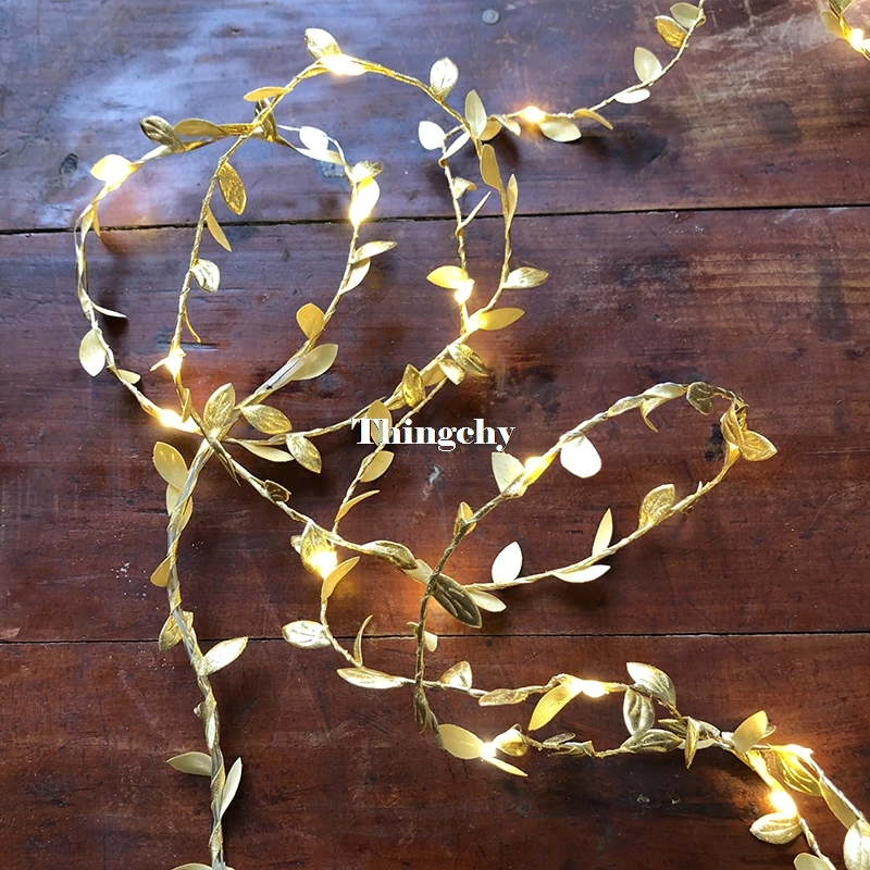 Крошечные листья гирлянда Фея светильник led с медным проводом, батареей строка светильник s для свадьбы лес Рождественского стола дома вечерние украшения - Испускаемый цвет: Gold leaves