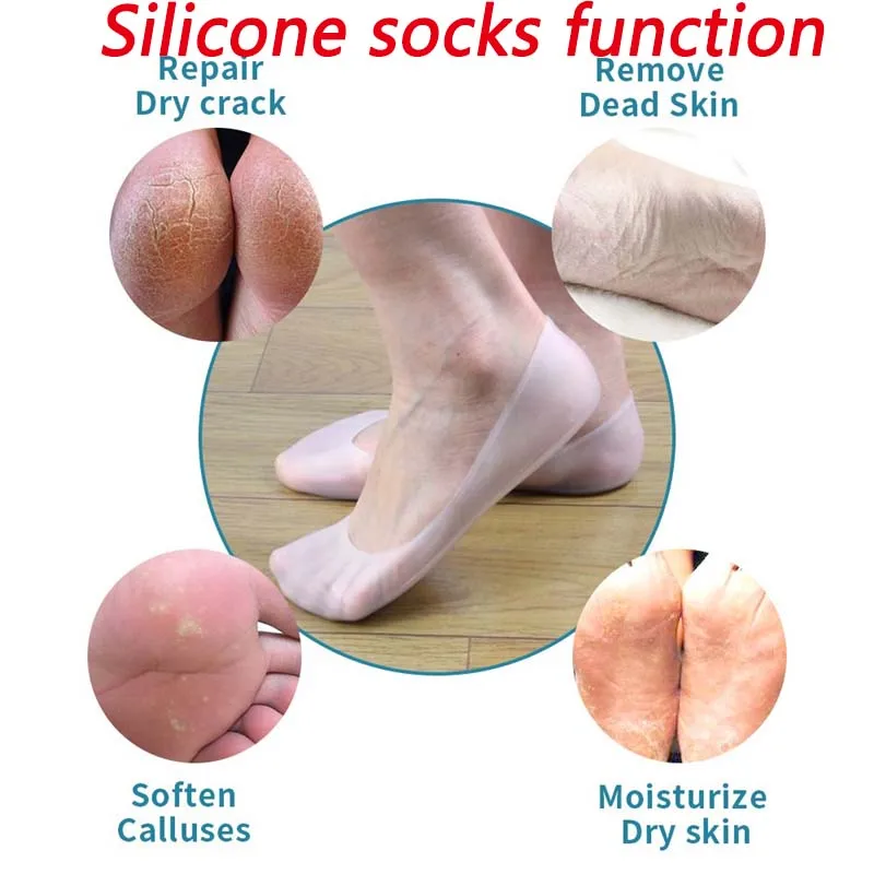 1 par Gel calcetín de cuidado de los pies herramienta de pies Protector de alivio del dolor Crack prevención hidratar piel muerta calcetín con agujero