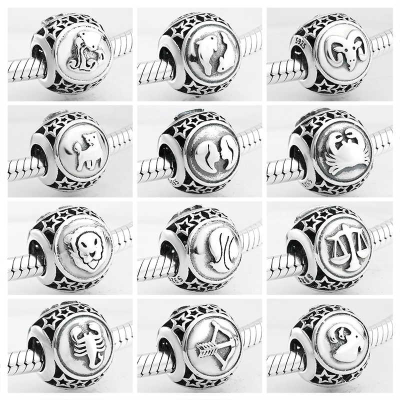 925 argent Sterling mode 12 Constellation étoile zodiaque perles charmes Fit Original Pandora bracelet à breloques fabrication de bijoux