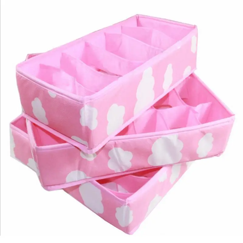 

3Pcs Pink Foldable Compartment Storage Box Dustproof Underwear Necktie Sock Briefs Organizer Home Closet Box Storage Case