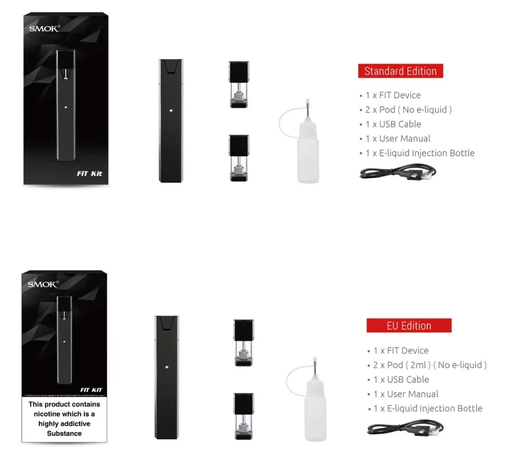 Электронная сигарета SMOK FIT KIT со встроенным аккумулятором 250 мАч Vape Pen Pod 2 мл Vaper