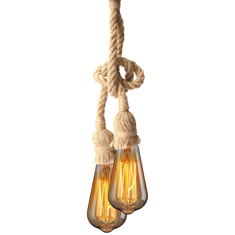 

Smuxi E27 Vintage Industrial Pendant Lamp One/Double Head Retro Edison Rope Loft Light Without Bulb Home Decor