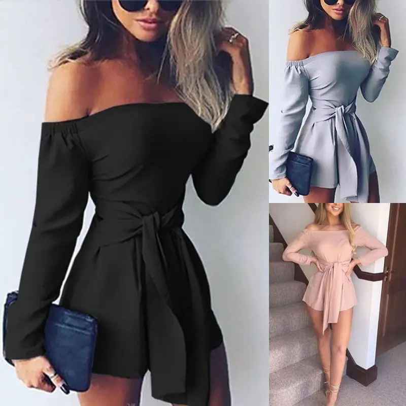 

Women Ladies Clubwear Summer Playsuit Bodycon Party Off Shoulder Long Sleeve Jumpsuit Romper Trousers