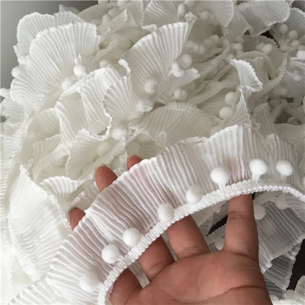 

4CM Wide 1 Yard White Pom Pom Ruffled Trim Ball Fringe Ribbon Sewing Accessory DIY Gifts Supplies