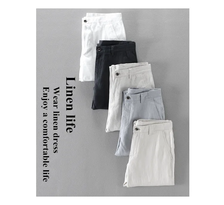 100% Quality Pure Linen Casual Pants Men Brand Long Trousers Men Business Fashion Pants For Men Pantalones Pantaloni Un Pantalon casual pants for men