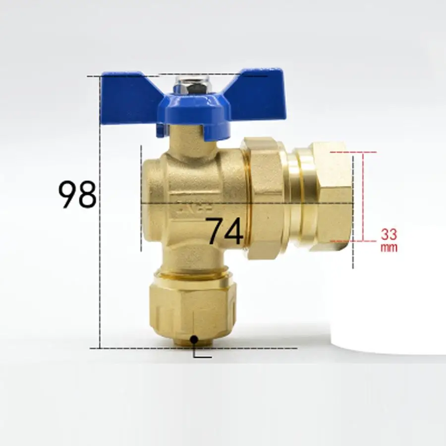 DN25 G " BSPP Женский подходит 16/20 мм ID/OD pex труба нет латунь угловой шаровой кран с синей ручкой для воды Mainfold