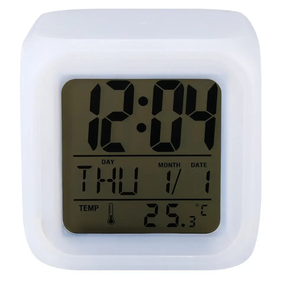 NEW LED 7 Colour Backlight Modern Digital Alarm Clock Desk Gadget