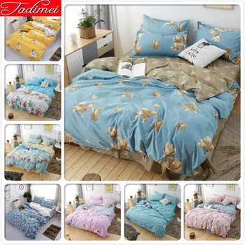 

New Fashion 3/4 pcs Bedding Set Flower Pattern Adult Kids Soft Cotton Bed Linen Single Full Queen King Size Bedspreads 180x220cm