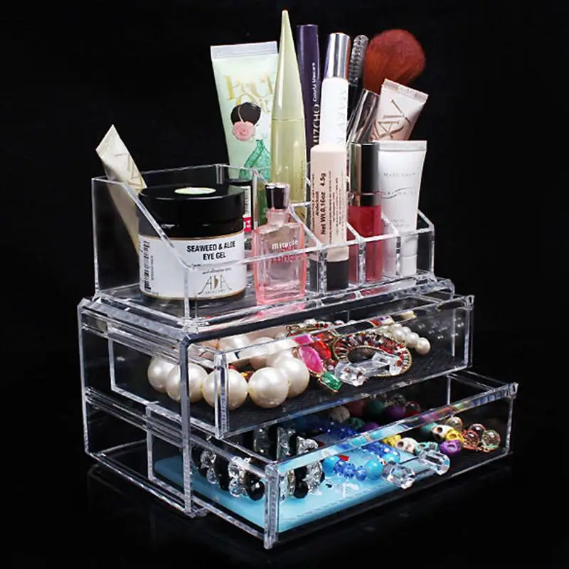 

Portable 2019 Make Up Transparent Makeup Jewelry Acrylic Storage Box Cosmetic Organizer Storage Drawers Lipstick Gloss Holder