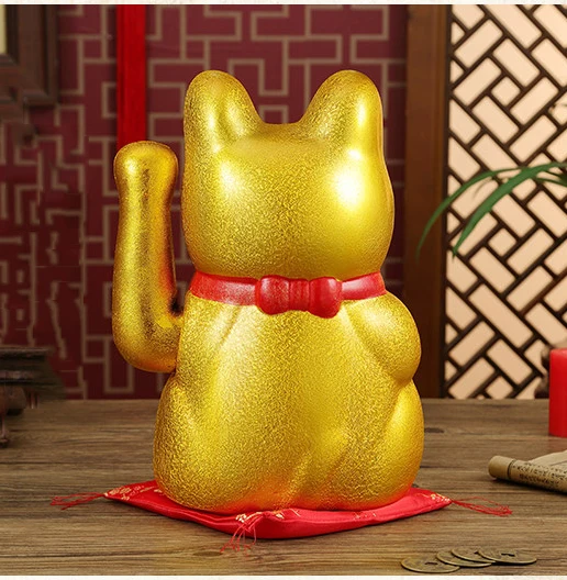 Милые 7 дюймов золотые керамические статуэтки Lucky Cat Фен Шуй богатство украшения