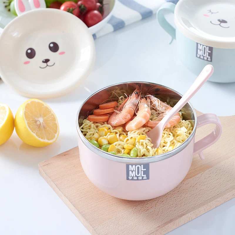 Baby Dishes Cute Cartoon Rabbit Stainless Steel Children's Bowl Infant Kids Infant Dinnerware With Spoon Food Container MBG0392 Baby Dishes Cute Cartoon Rabbit Stainless Steel Children's Bowl Infant Kids Infant Dinnerware With Spoon Food Container MBG0392