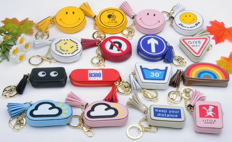 

2016 Hot Sale Mini Wallet Women Key Coin purse women's zipper purse bags Accessories Wallets Smiling Face Pack Handbag Chain