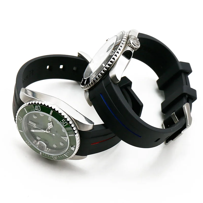 Silicone strap men's watch accessories pin buckle 20mm21mm for Rolex water ghost GMT rubber strap women's sports waterproof band