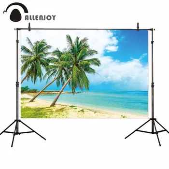 

Allenjoy photography backdrop Summer clear sky cloud sea sunny beach coconut tree photo background studio photophone photocall