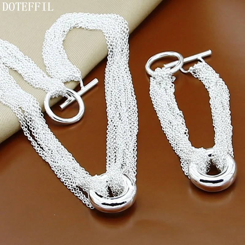 

Charm Silver Round Necklace Bracelet Women Fashion 925 Silver Color Jewelry Necklace Bracelet Simple jewelry