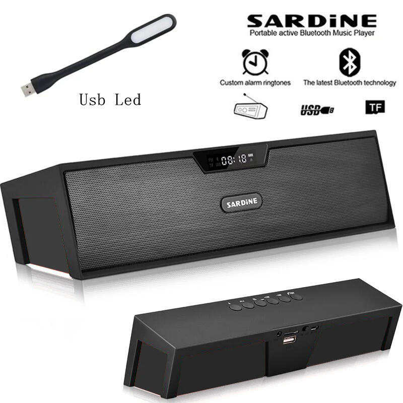 Sardine черная портативная беспроводная bluetooth колонка стереозвук FM Aux радио сабвуфер