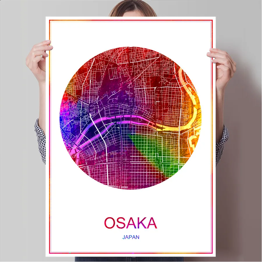 

OSAKA Japan World Famous City Map Print Poster Print on Paper or Canvas Wall Sticker Bar Cafe Pub Living Room Home Decoration