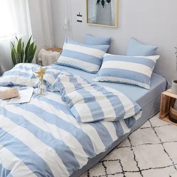 

100% cotton Wash cotton 3pcs duvet cover sets(1pcs duvet cover+2pcs pillowcase) white blue stripes 3pcs bedding sets