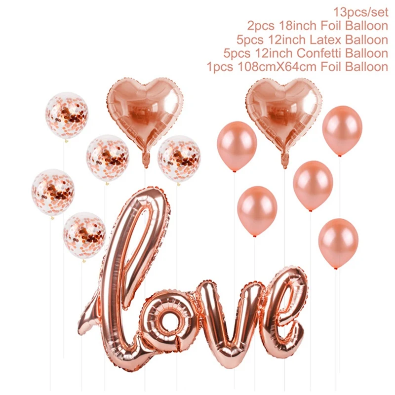 FENGRISE 1pc Giant Love Balloons Rose Gold Letter Ballon Wedding Party Decoration Valentines Day Gift Supplies Bride Foil Baloon шары воздушные воздушные шары - Цвет: 13pcs style 3