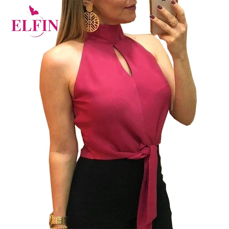 

Summer Blouse Women Bandage Sleeveless O-neck Solid Office Women Tops Blusas Mujer De Moda 2019 Blusas Shirt SJ1997R