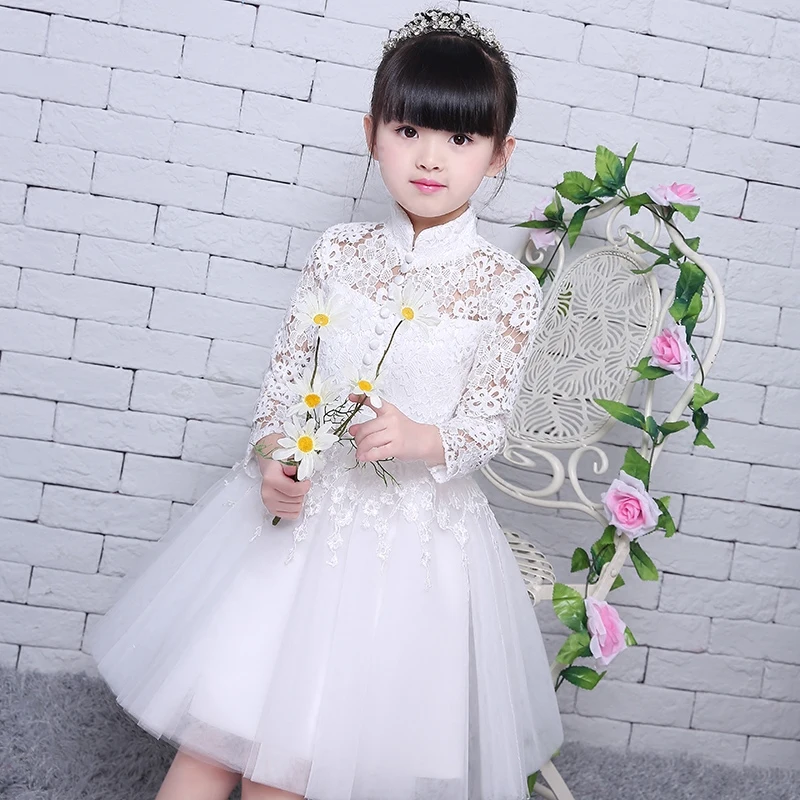 

2019 Hot-sales Elegant Long Wedding PrincessDress for Girls Solid White Princess Children Ball Gown Dresses Kids Formal Clothing
