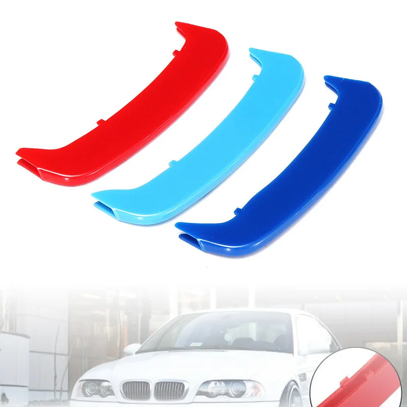 

3-Color ABS Plastic Car Grille Bar Cover Stripe Clip Decal Heat Resistant 12.5*4*0.7cm For E46 2002-2004