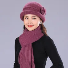 Ymsaid, Новое поступление, модная теплая шапка, шарф для женщин, зимняя шапка из кроличьей шерсти, теплая вязаная зимняя Вельветовая шапка для мамы, шарф, 2 шт