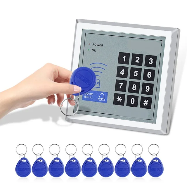 

Standalone RFID Access Controller 125KHz Smart Card Reader Keypad with 10 EM4100/4200 Keychains For Home Door Lock System WG26