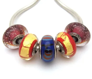 

SSVWG131 5X 100% Authenticity S925 Sterling Silver Beads Murano Glass beads Fit European Charms Bracelet diy jewelry Lampwork