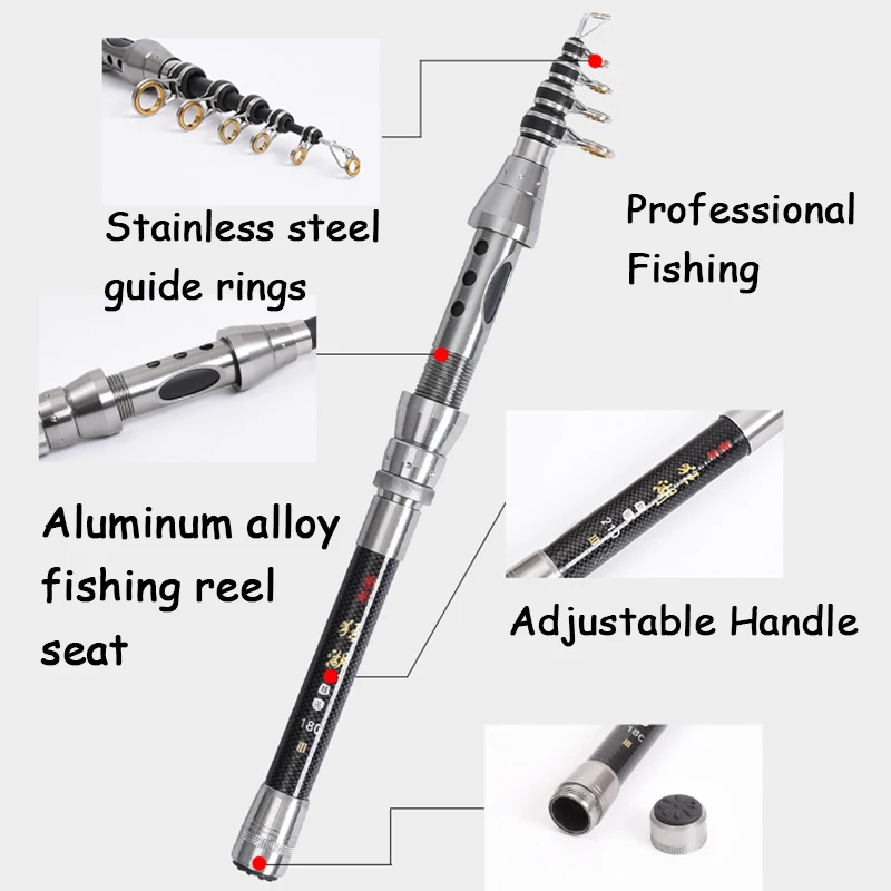 Professional Fishing Rod Carbon Fiber 1.5-2.4M Sea River Fishing Ultralight Telescopic Spinning Ring Rod Fishing Stick Professional Fishing Rod Carbon Fiber 1.5-2.4M Sea River Fishing Ultralight Telescopic Spinning Ring Rod Fishing Stick