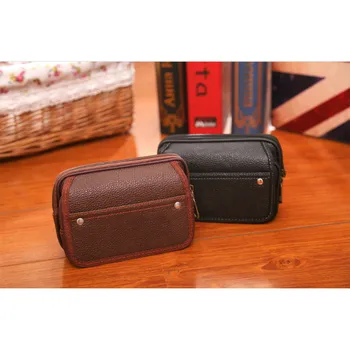 

Waist bag men's fashion leather handbag zipper clutch bag belt bag bolsa cintura solid color Y416