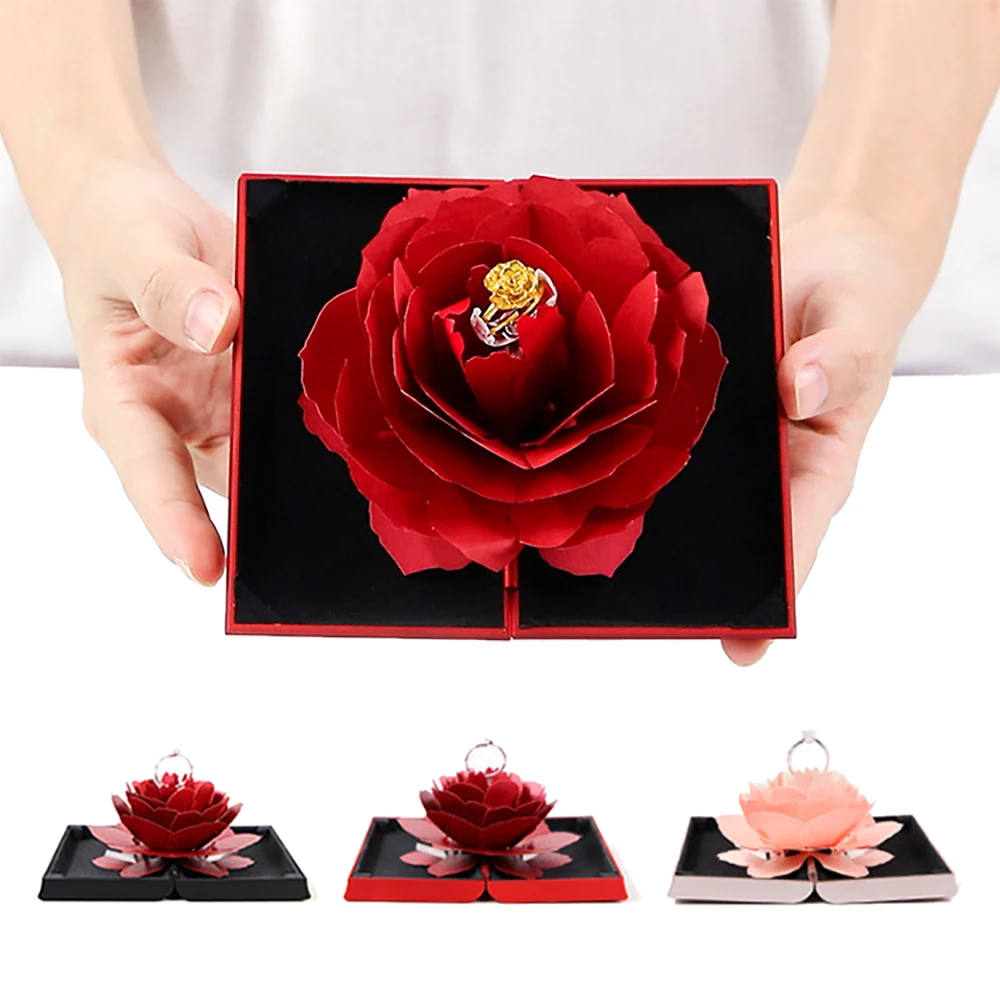 

Creative Folding Rotating Rose Wedding Ring Box Jewelry Display Box Engagement Gift Box Wedding Party Favours Jewelry Box Gift