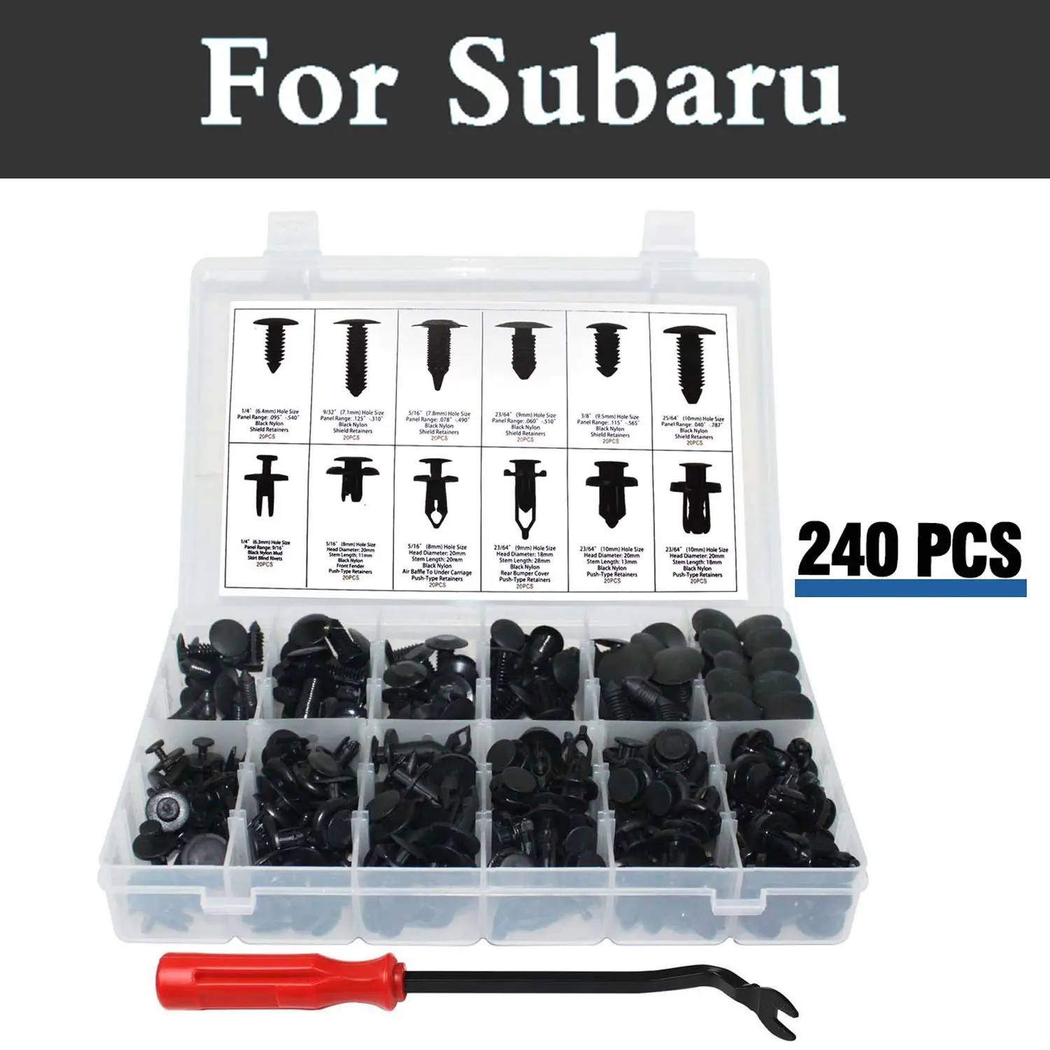 

240pcs 12species Door Trim Panel Clips Kit Plastic Storage Case Rivets For Subaru Legacy Lucra Outback Pleo R1 R2 Trezia Tribeca