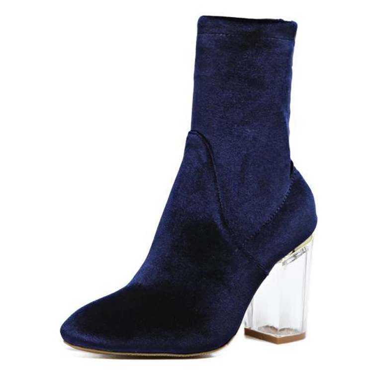 LALA IKAI Transparent Crystal Heel Short Boots Women Velvet High Heel Ankle Boot Fashion Women's Winter Boots (11)
