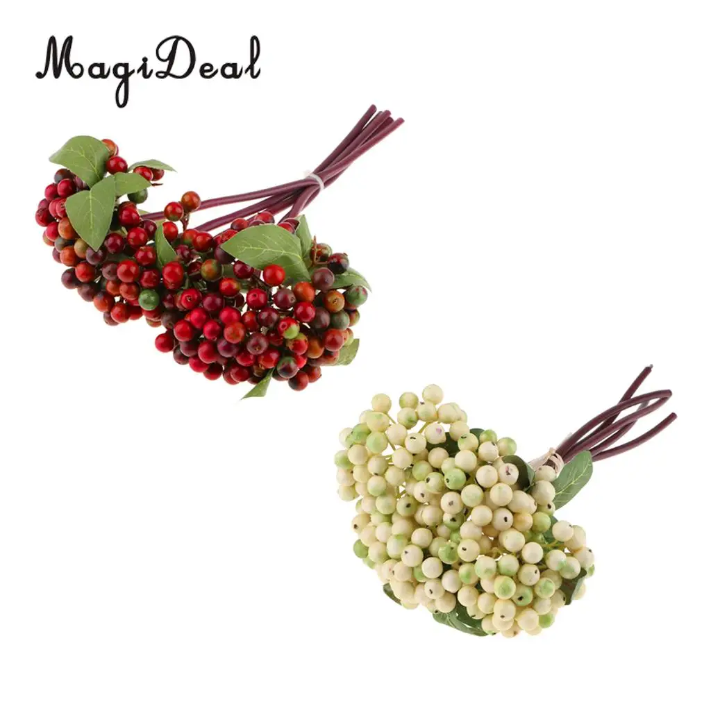 2pcs Artificial Blueberry Berries Fruits with Green Leaf Countertop Fake Flower Vase Potted Home DIY Centerpiece