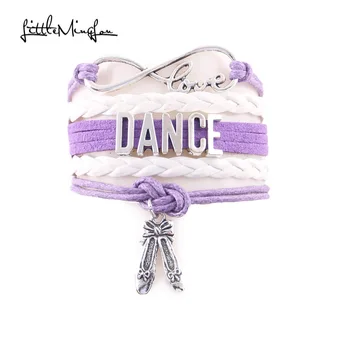 

Little MingLou Infinity love DANCE bracelet shose charm Rope handmade DANCER Bracelet for women Leather bracelets & bangles