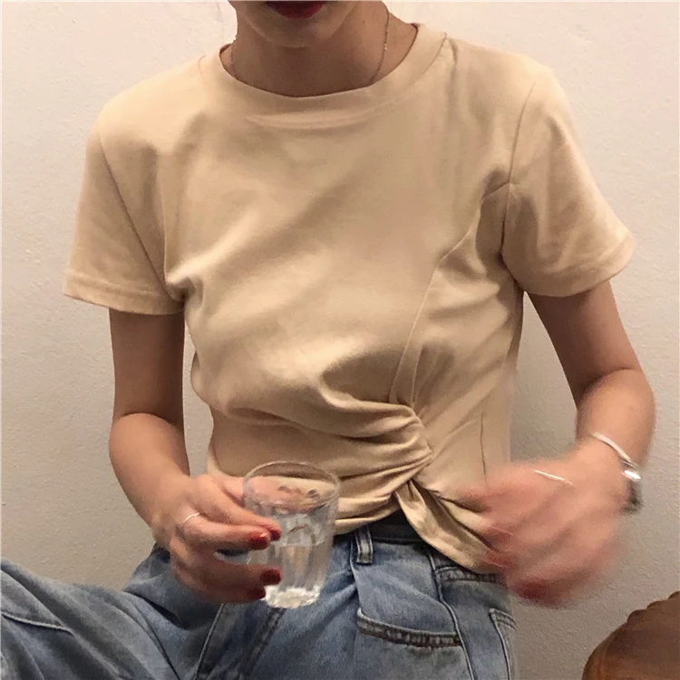Jielur Женская летняя футболка с короткими рукавами, повседневные уличные футболки Kpop, женские Необычные модные футболки, 7 цветов, Roupas Feminina