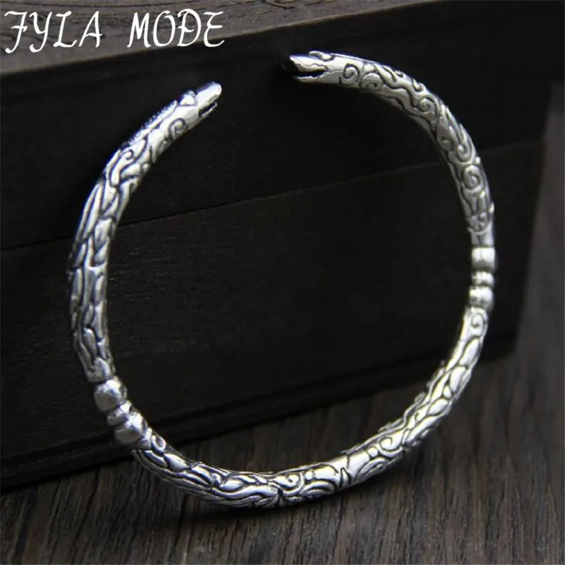 

Vintage Style S925 Sterling Silver Dragon Head Shape Open Bangle Cuff Bracelets Armlet Men Jewelry Boyfriend Birthday Gift
